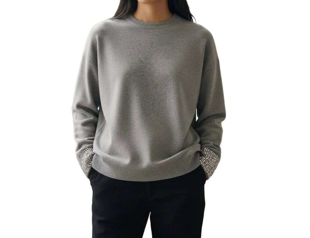 NEW VALENTINO embroidered wool and stretch viscose sweater in grey